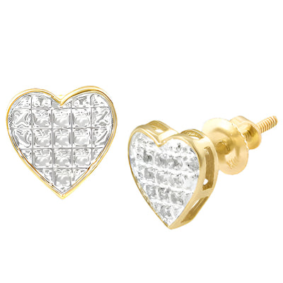 10KY 0.05CTW DIAMOND HEART DOME EARRINGS