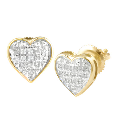 10KY 0.10CTW DIAMOND HEART DOME EARRINGS