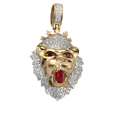 10KY 1.00CTW DIAMOND LION HEAD WITH CROWN PENDANT