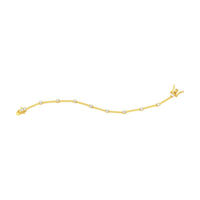 Sterling Silver, Round CZ & Beaded Bracelet - Gold Plated